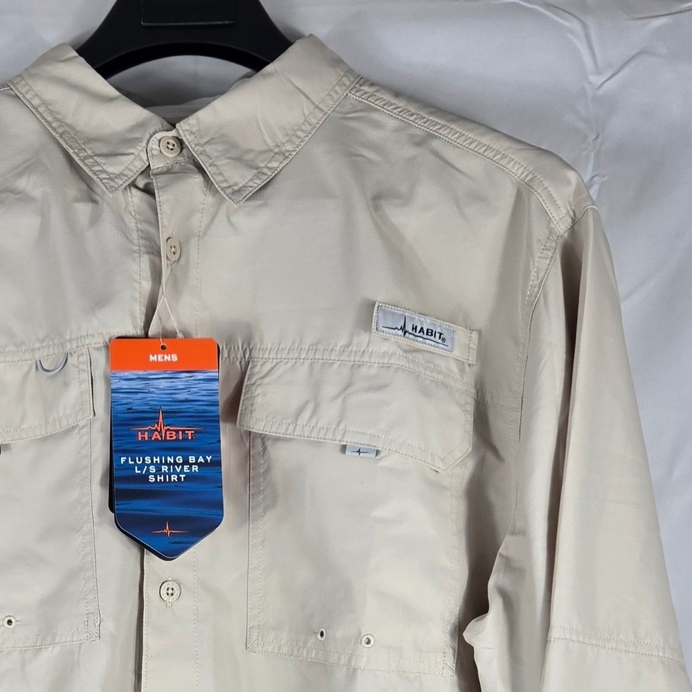 Habit Mens Flushing Bay LS River Fishing Shirt Tan XL UPF 50+ Vented‎ Hiking New